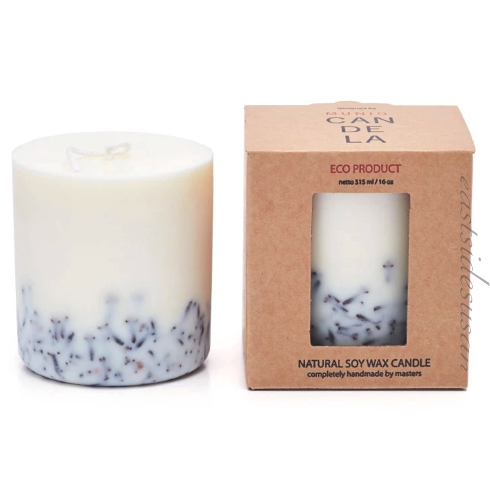 NEW Vegan Soy Pillar Candle w Real Herbs - All Natural Luxury